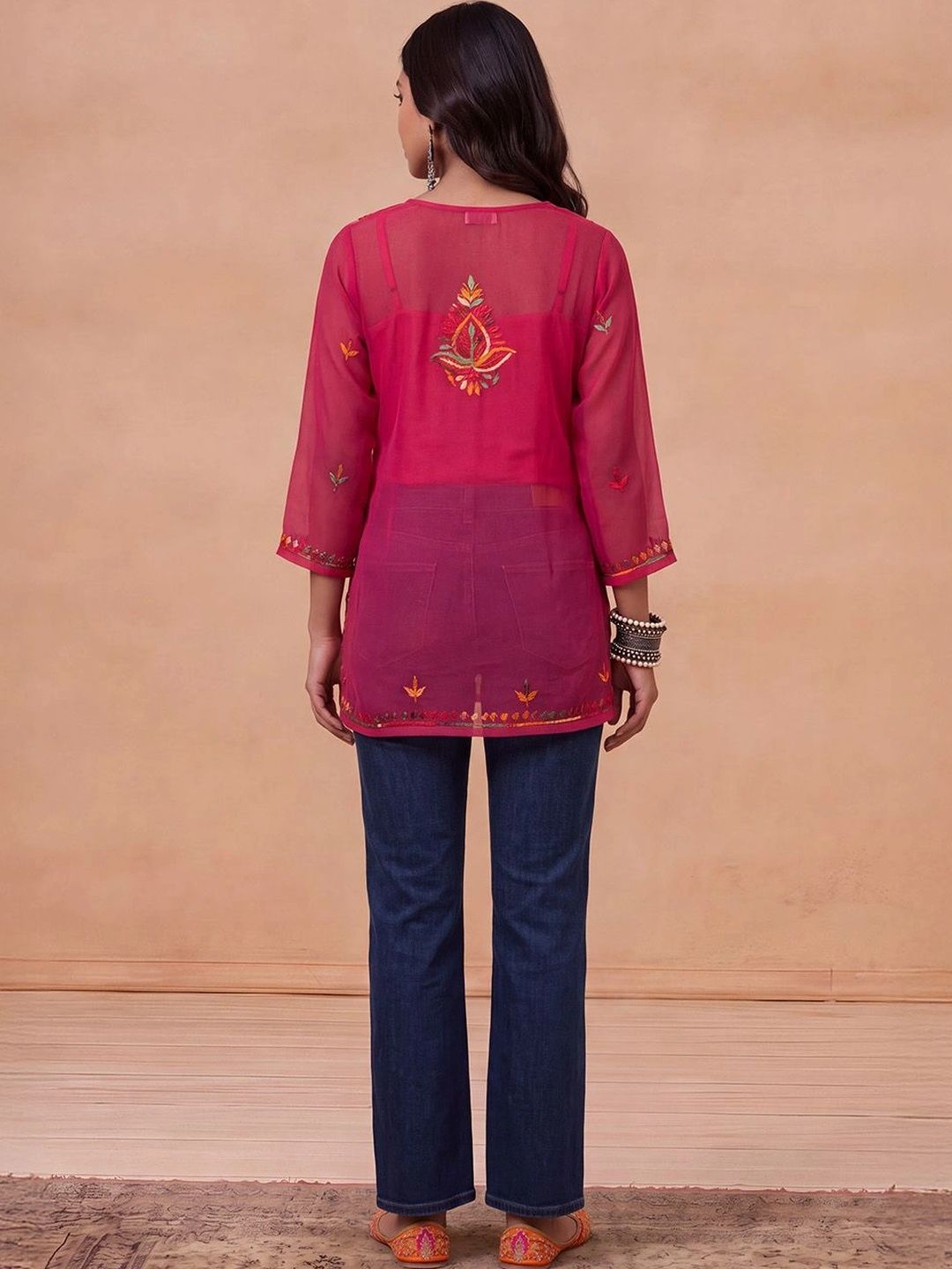 Rumah Wanita Chikankari Kerja Benang Sulam Georgette Kurta