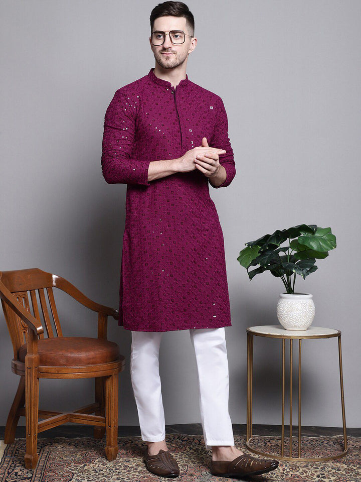 Jompers Floral Embroidered Thread Work Sequinned Kurta
