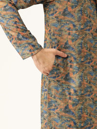 SOJANYA Kurta Lurus Bercetak Biru & Jingga