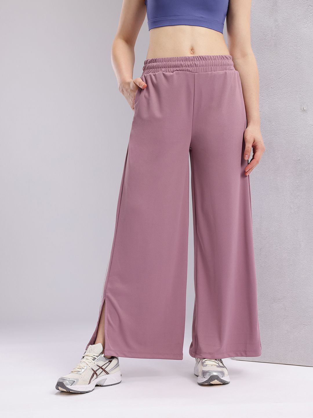 HRX by Hrithik Roshan Women Side Stripes Slit Wide Leg Training Track Pants