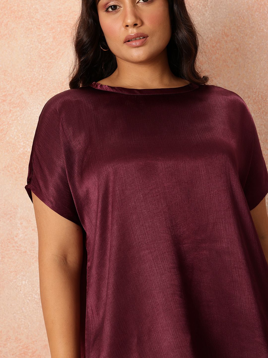 all about you Plus Size Extended Sleeves Sheen Satin-Finish Top