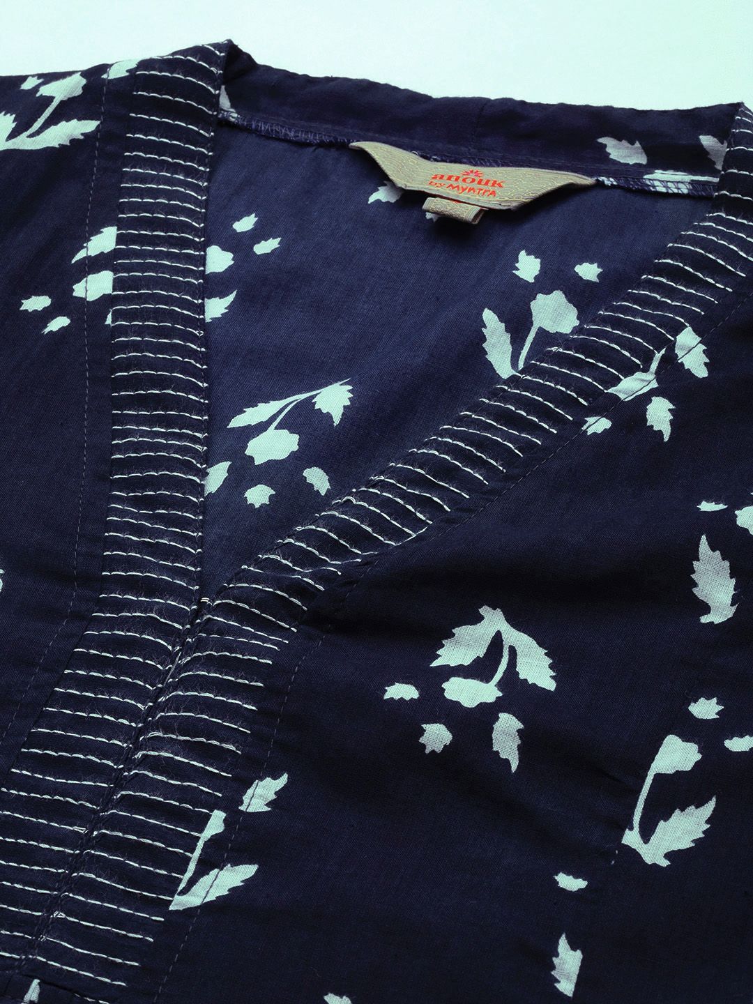 Anouk Women Navy Blue & White Ethnic Motifs Printed Indigo Kurta