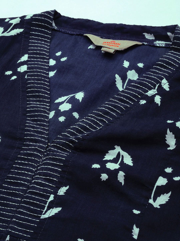Anouk Women Navy Blue & White Ethnic Motifs Printed Indigo Kurta