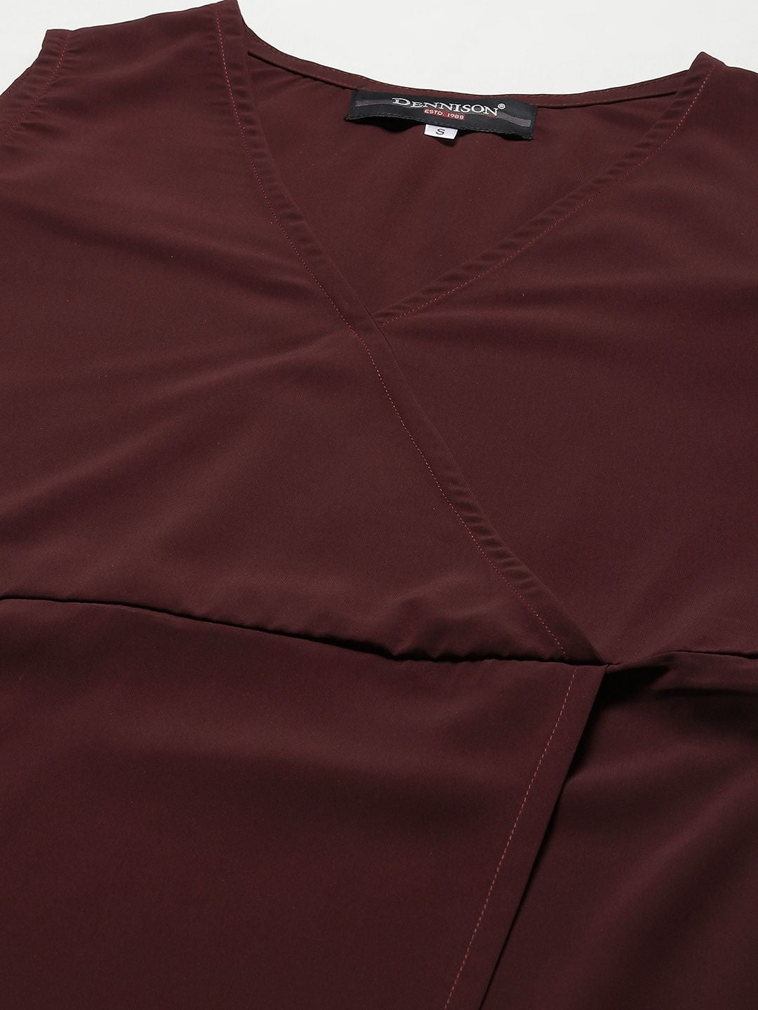 DENNISON Maroon Solid Cold-Shoulder Sleeves Crepe Dress