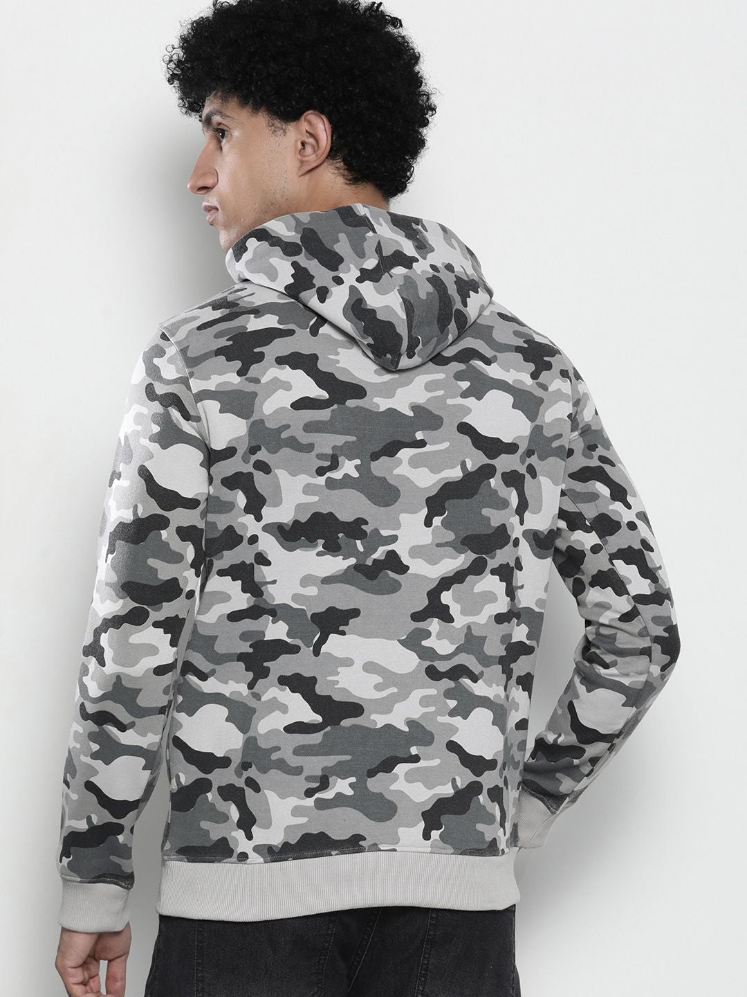 The Indian Garage Co Men Grey & Black Printed Hooded Sweatshirt