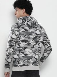 The Indian Garage Co Men Grey & Black Printed Hooded Sweatshirt