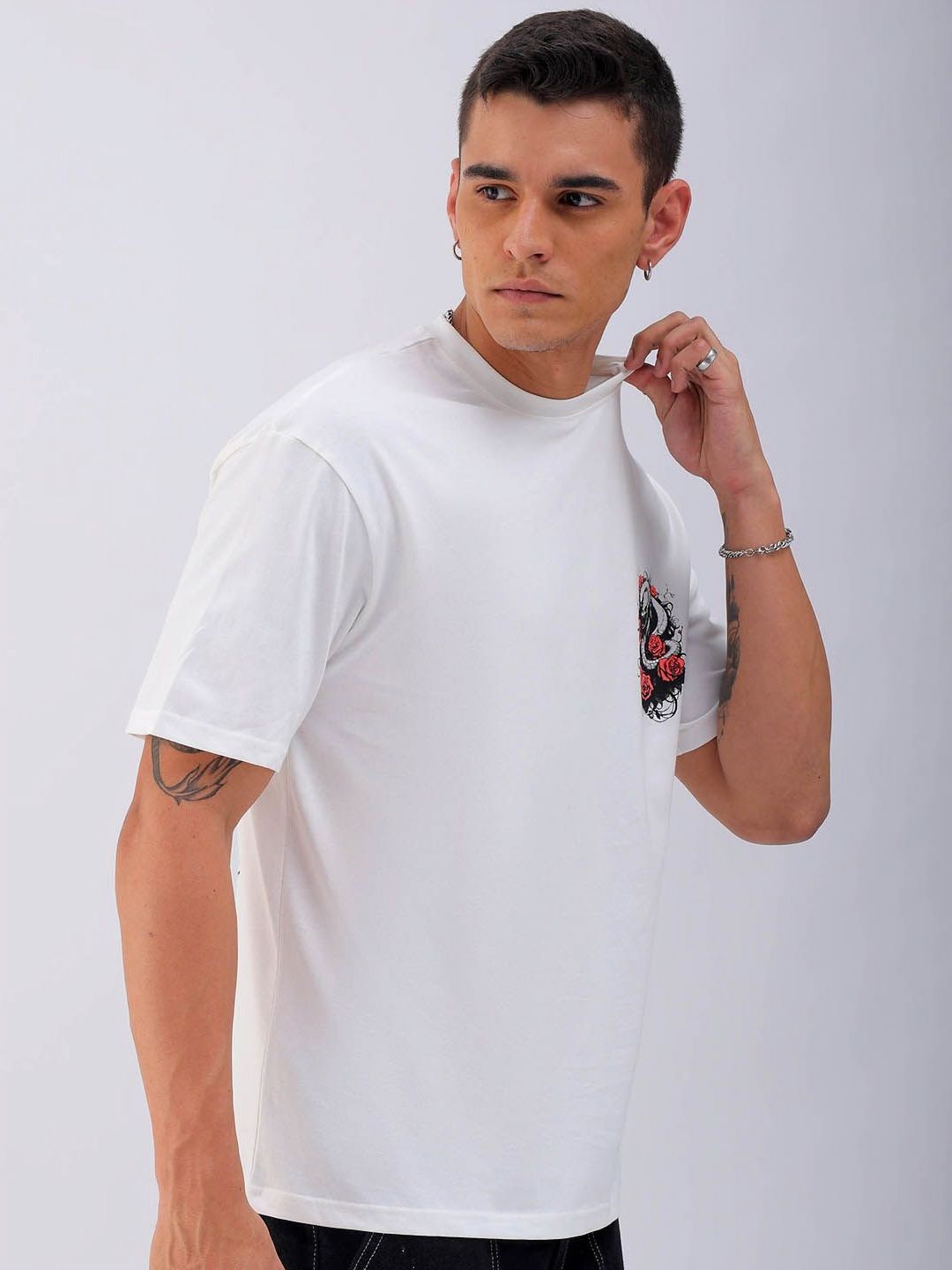 The Indian Garage Co Men Pure Cotton Back Printed Boxy Oversized Round Neck T-shirt
