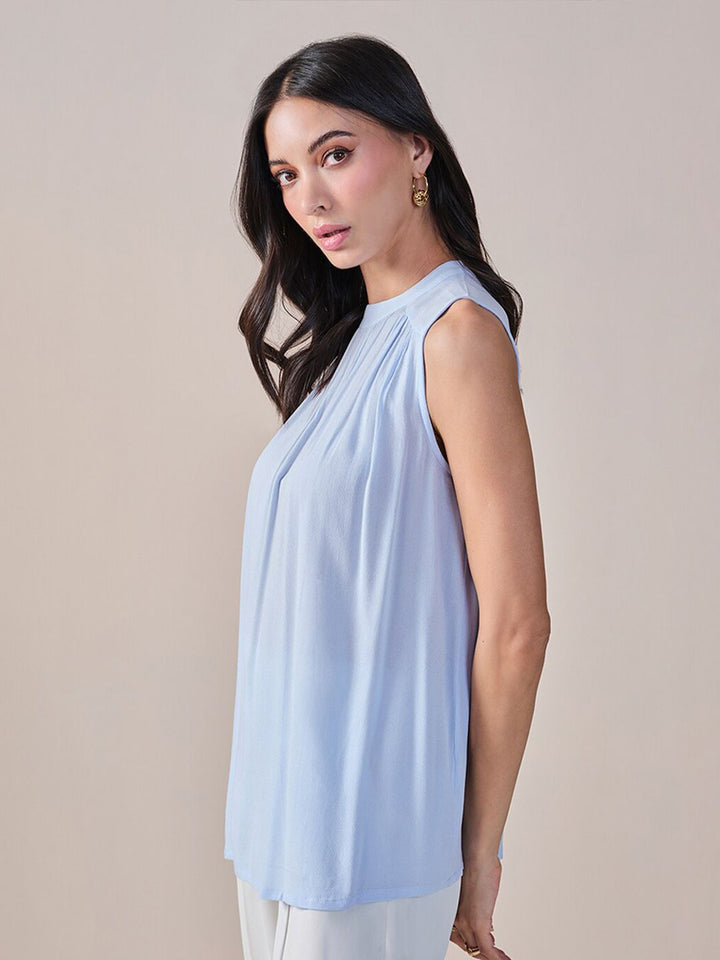 AND Round Neck Sleeveless Styled Back Top