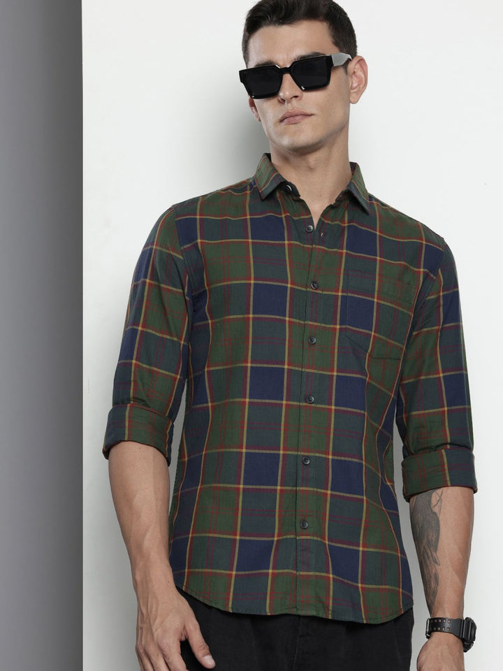 The Indian Garage Co Pure Cotton Slim Fit Opaque Checked Casual Shirt