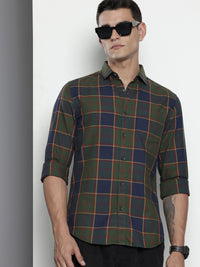 The Indian Garage Co Pure Cotton Slim Fit Opaque Checked Casual Shirt
