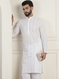 SOJANYA Ethnic Motifs Embroidered Mandarin Collar Sequined Pure Cotton Straight Kurta