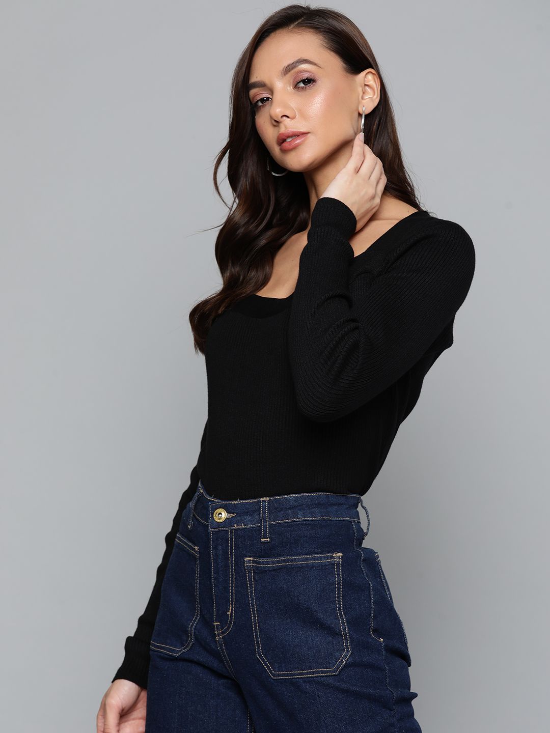 SASSAFRAS Women Black Solid Acrylic Pullover