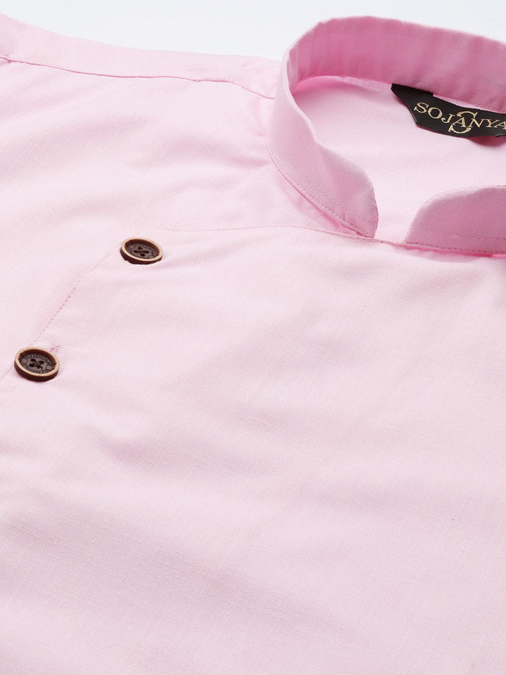 SOJANYA Men Pink Solid Straight Kurta