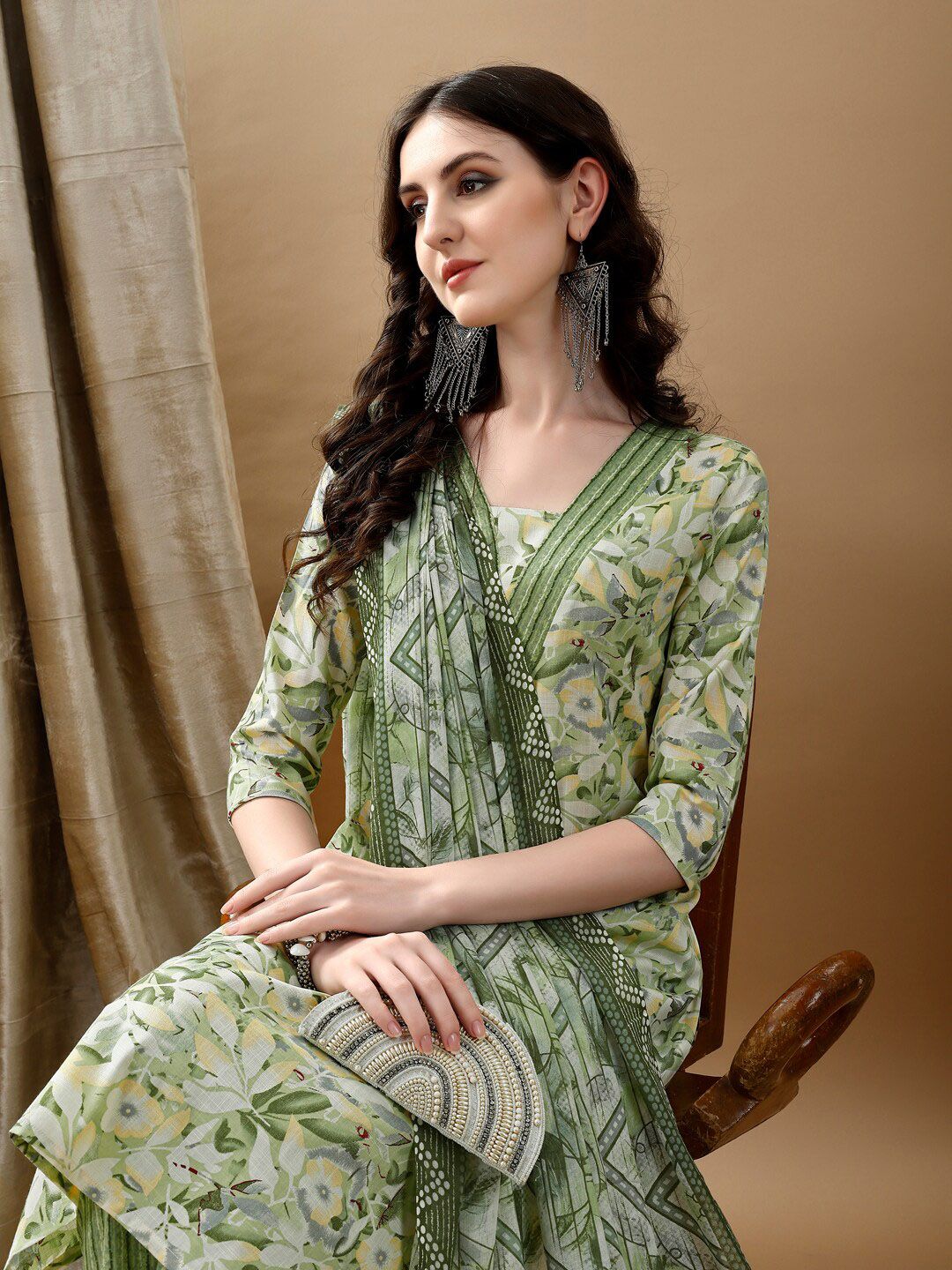 KALINI Women Printed Regular Kurta with Trousers & With Dupatta
