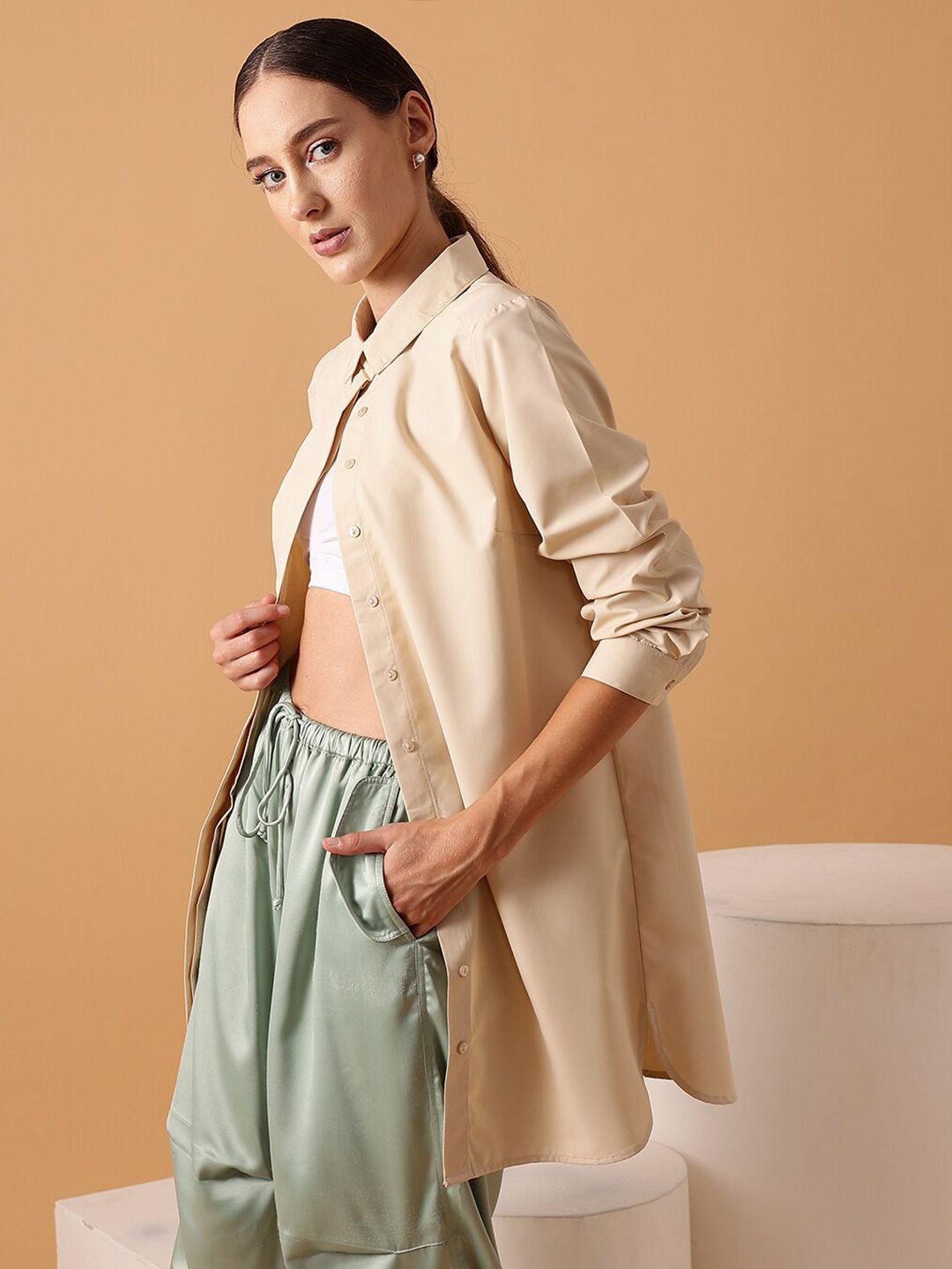 STREET 9 Beige Comfort Pure Cotton Casual Shirt