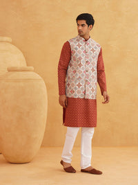 SOJANYA Kurta Cetak Bunga Lelaki Dengan Piyama & Jaket Nehru