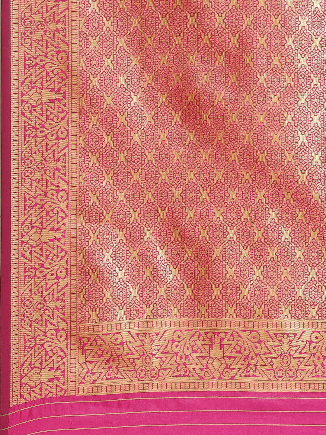 Saree mall Green & Pink Woven Design Banarasi Saree