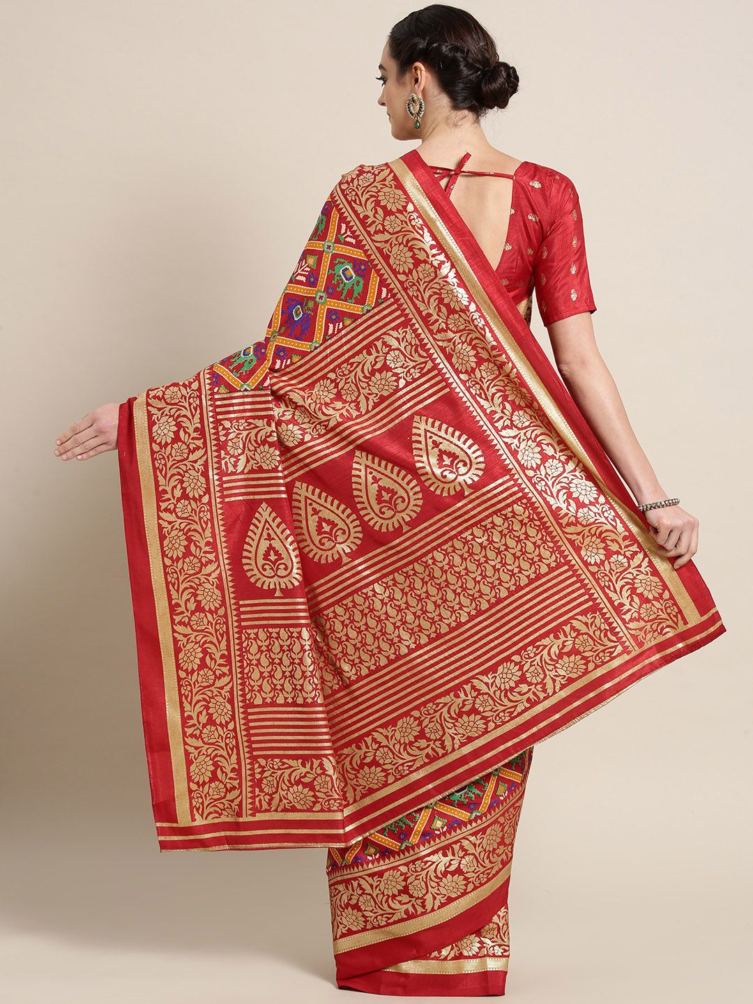 Saree mall Red & Golden Silk Blend Printed Patola Saree