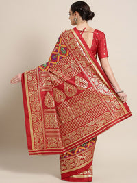 Saree mall Red & Golden Silk Blend Printed Patola Saree