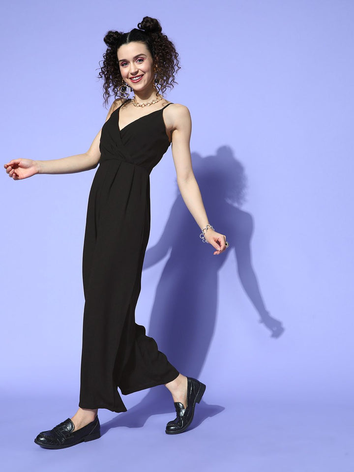 Berrylush Women Classy Black Solid Spaghetti Straps Jumpsuit