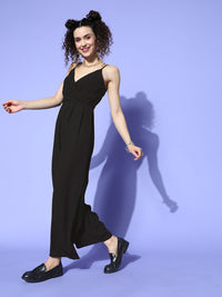 Berrylush Women Classy Black Solid Spaghetti Straps Jumpsuit