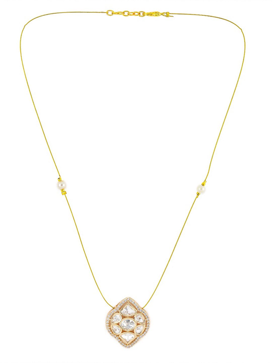 Rubans 22K Gold-Plated Kundan & Cubic Zirconia Pendant Necklace with Pearl Detailing
