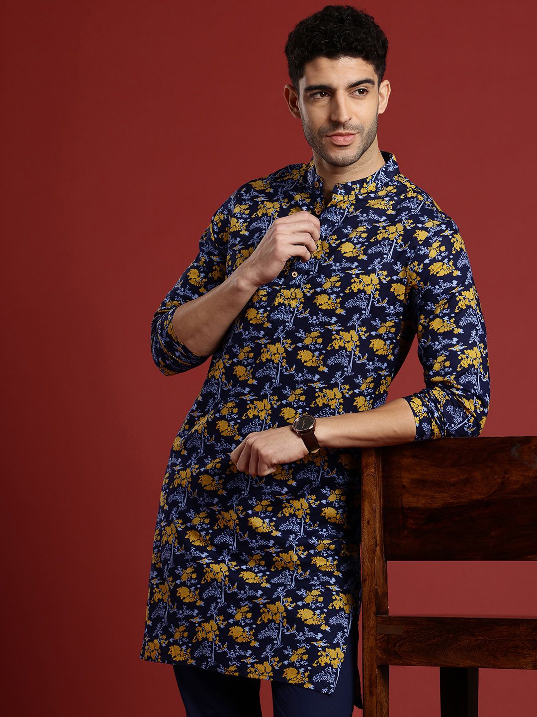 Anouk Floral Printed Regular Pure Cotton Kurta With Trousers