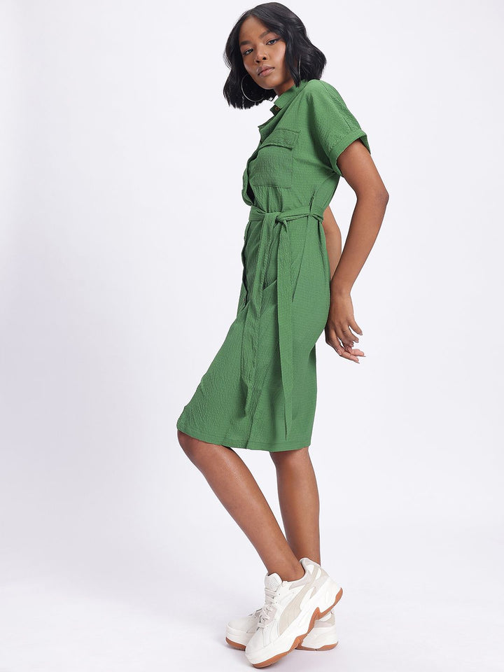 DressBerry Pastel Dreams Textured Belted Shirt Style Dress