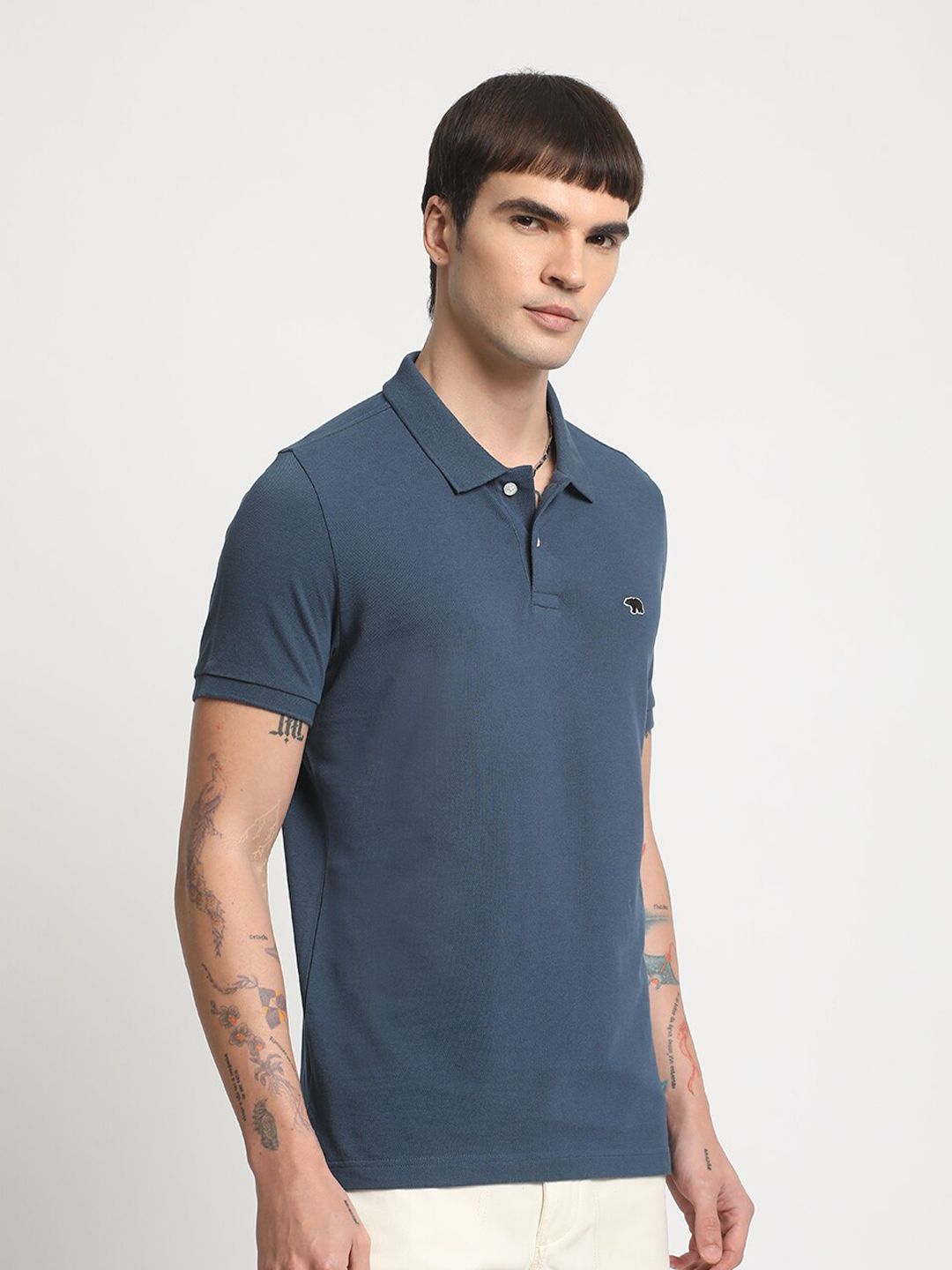THE BEAR HOUSE Slim Fit Polo Collar Cotton T-shirt