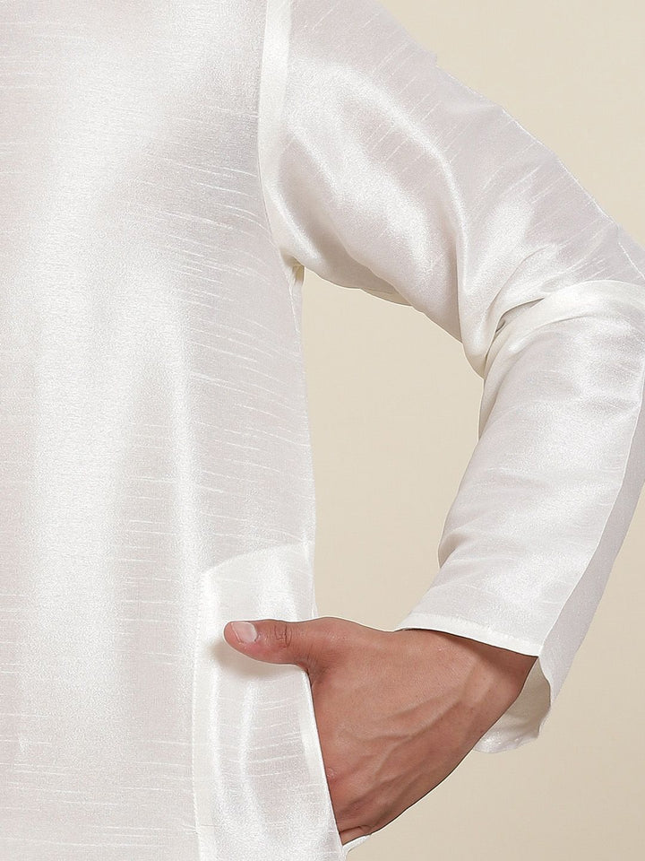 SOJANYA Mandarin Collar Straight Kurta with Pyjamas with Woven Design Nehru Jacket