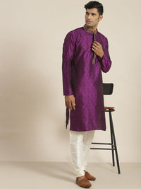 SOJANYA Lelaki Motif Etnik Ungu Jacquard Kurta