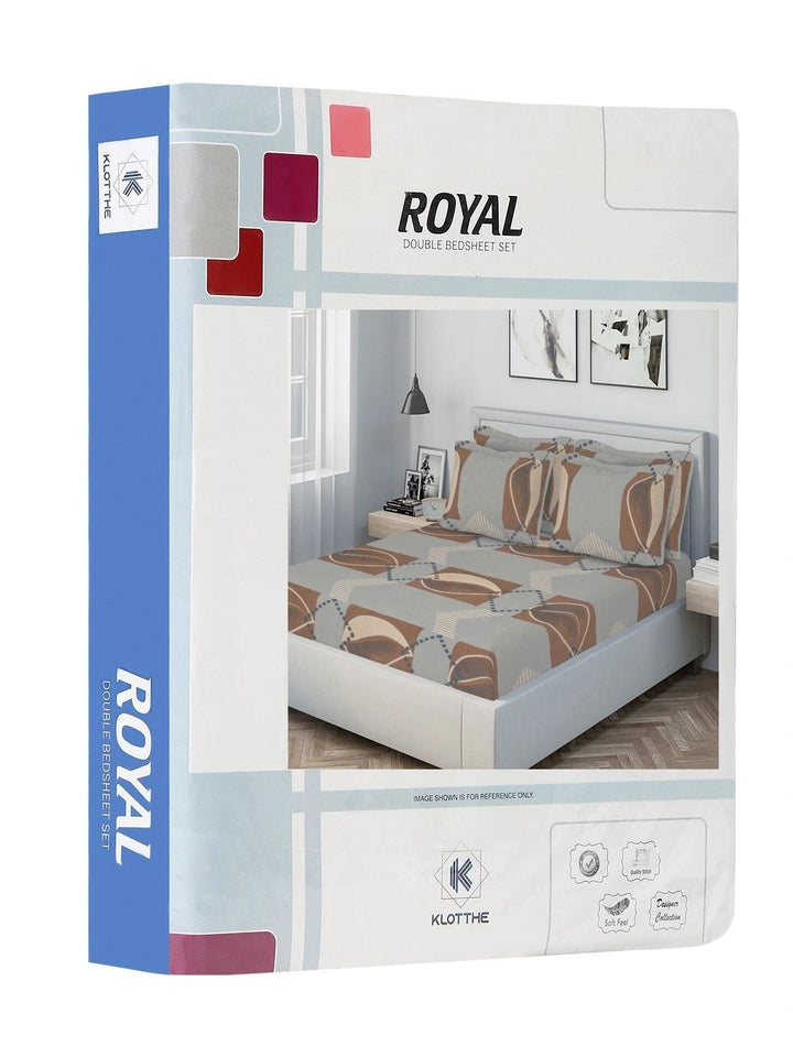 Moda Rapido X KLOTTHE Grey & Brown Geometric 300 TC King Bedsheet with 4 Pillow Covers