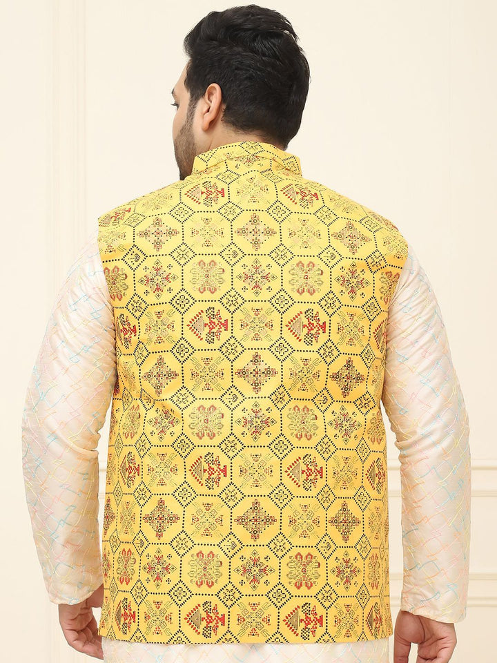 SOJANYA PLUS Lelaki Plus Size Printed Mandarin Collar Nehru Jaket
