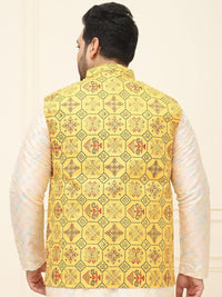 SOJANYA PLUS Lelaki Plus Size Printed Mandarin Collar Nehru Jaket