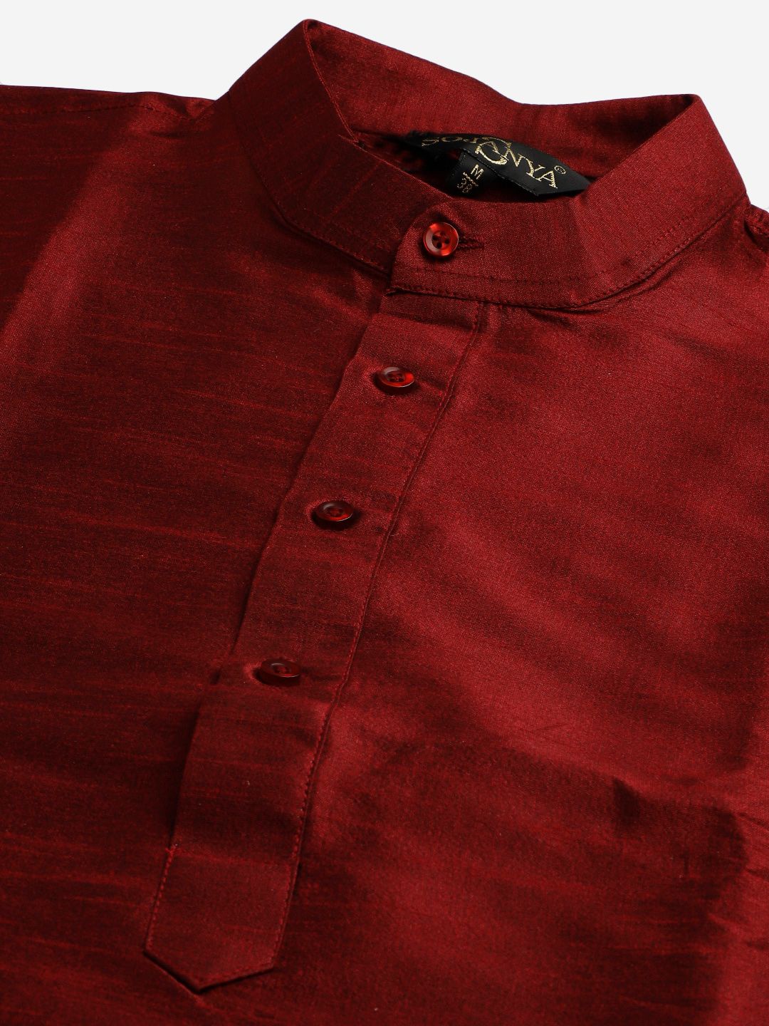SOJANYA Men Maroon Solid Kurta with Churidar & Nehru Jacket