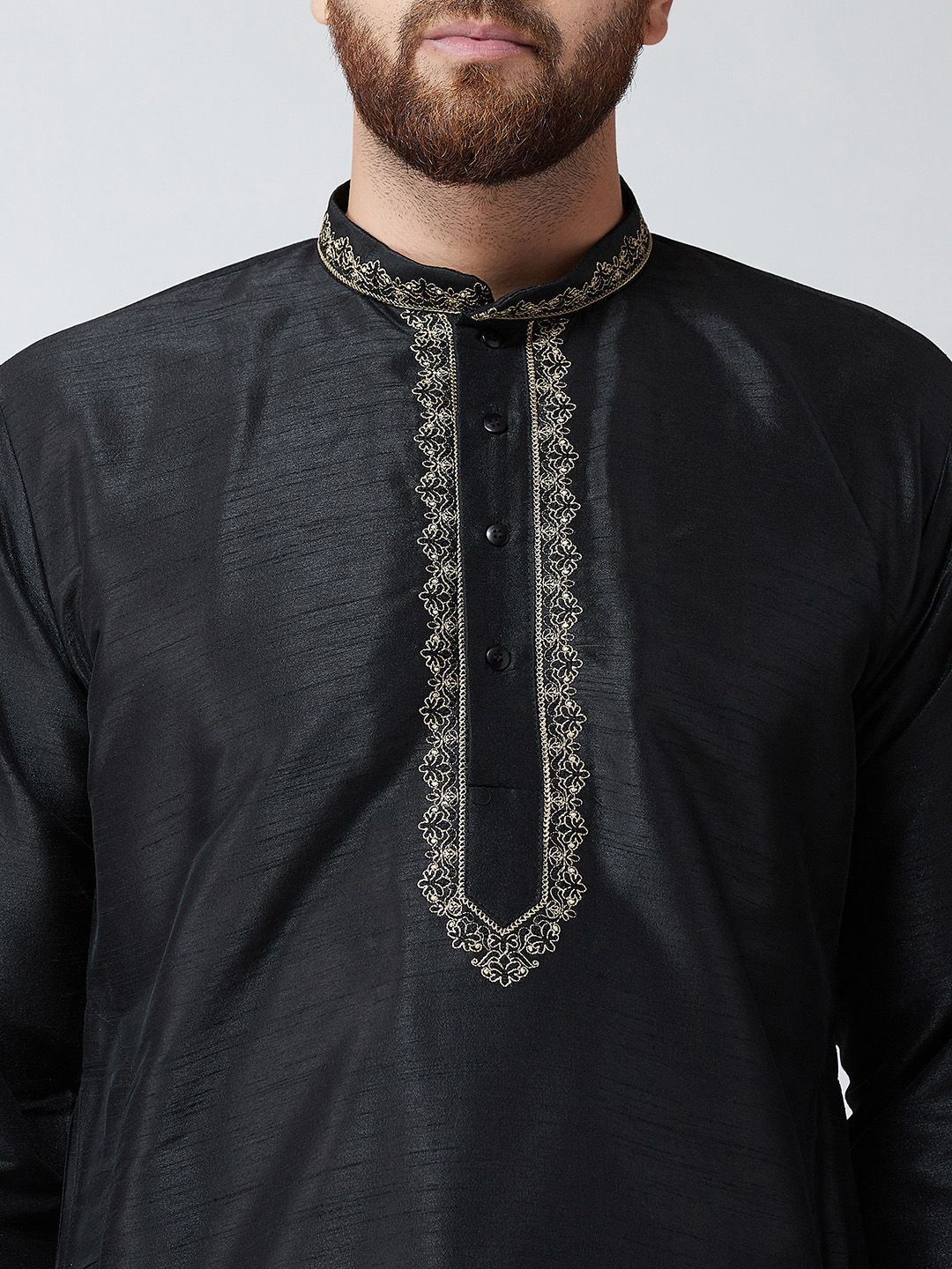 SOJANYA Lelaki Hitam Solid Kurta Lurus