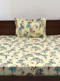 BOMBAY DYEING Brown & White Floral Cotton 140 TC Single Bedsheet Set-1.50 m X 2.28 m
