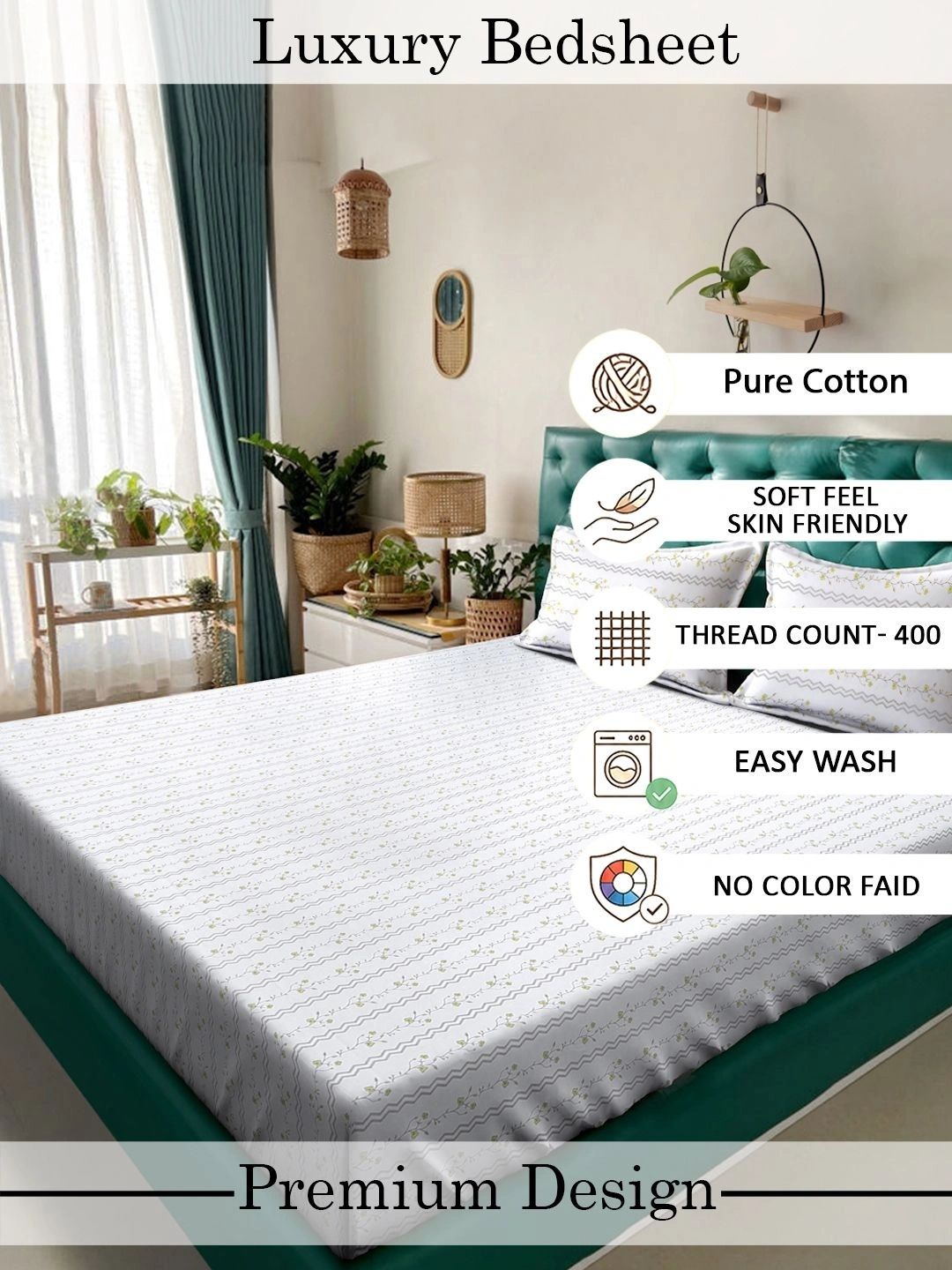 Moda Rapido X KLOTTHE Cadar Putih Bunga 400 TC dengan 2 Sarung Bantal