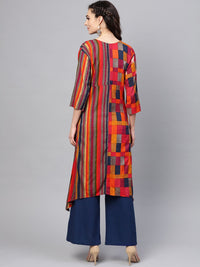 SOJANYA Women Grey & Red Checked Asymmetric A-Line Kurta