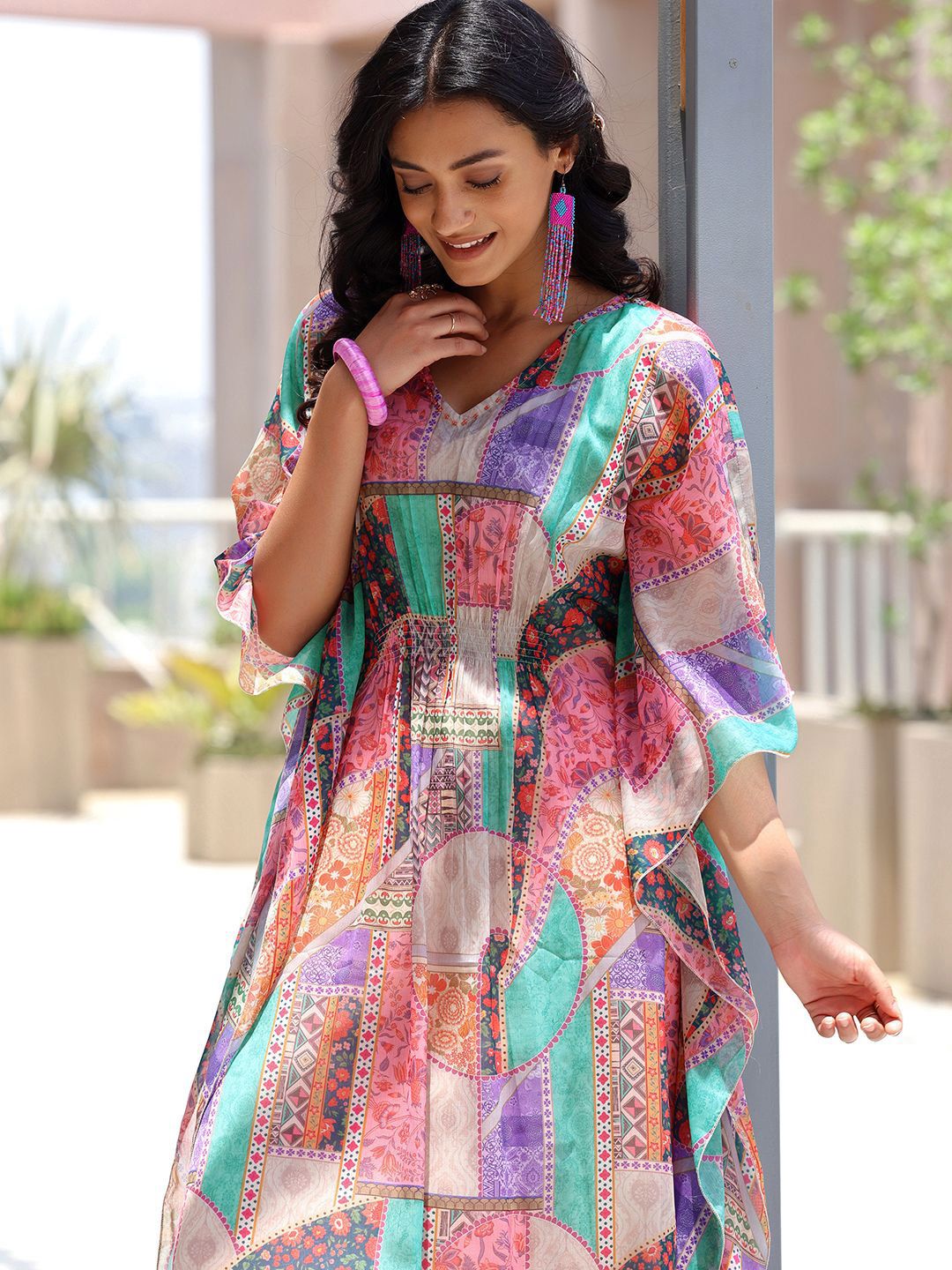 Libas Women floral Printed V-Neck Tunic With Trousers Co-Ords