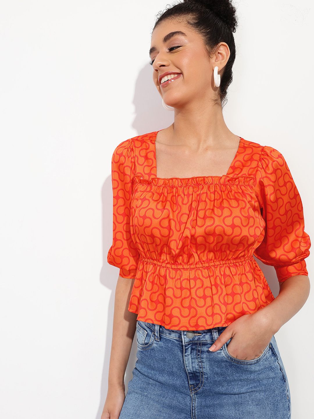 DressBerry 70's Teenage Ruffled Satin A-Line Top