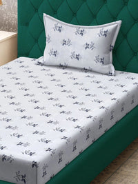 Moda Rapido X KLOTTHE White & Blue Floral 300 TC Single Bedsheet with 1 Pillow Covers