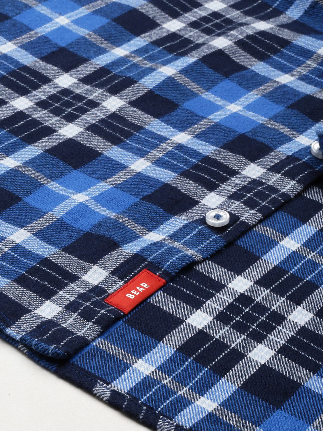 THE BEAR HOUSE Men Blue Slim Fit Opaque Checked Casual Shirt