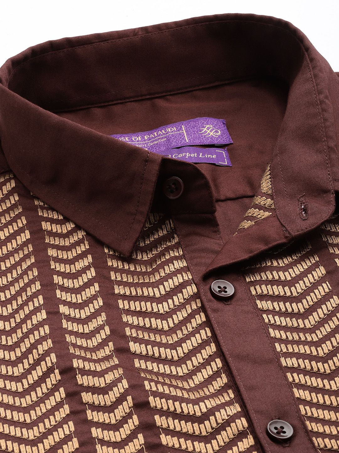House of Pataudi Geometric Embroidered Pure Cotton Party Shirt