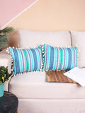 STITCHNEST Blue & White 2 Pieces Ethnic Motifs Woollen Rectangle Cushion Cover