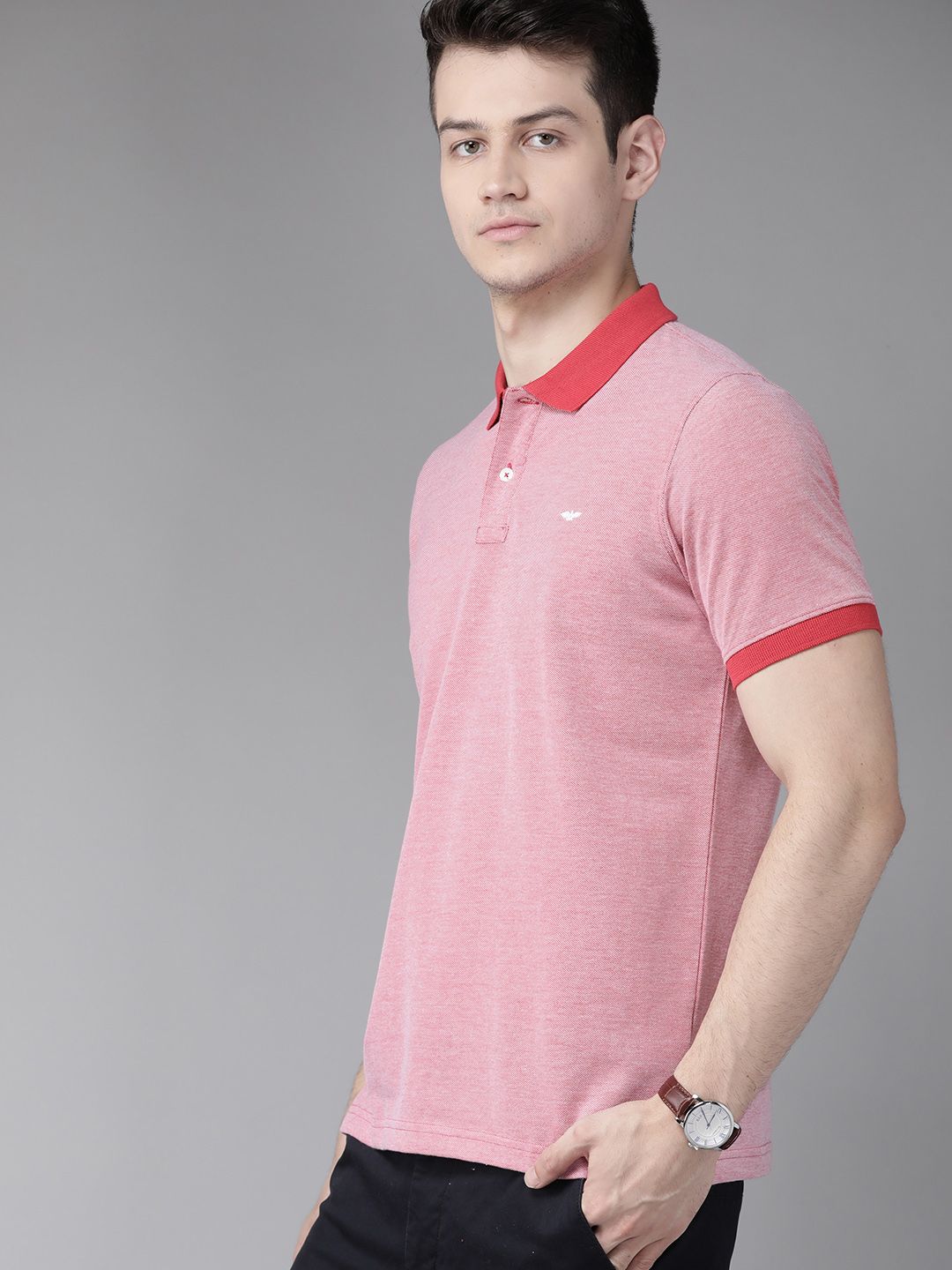 Park Avenue Men Red Solid Polo Collar Slim Fit T-shirt