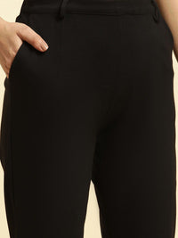 W Women Slim Fit Mid-Rise Plain Cropped Trousers