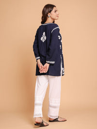 HOUSE OF KARI Floral Embroidered Round Neck Long Sleeves Straight Kurti