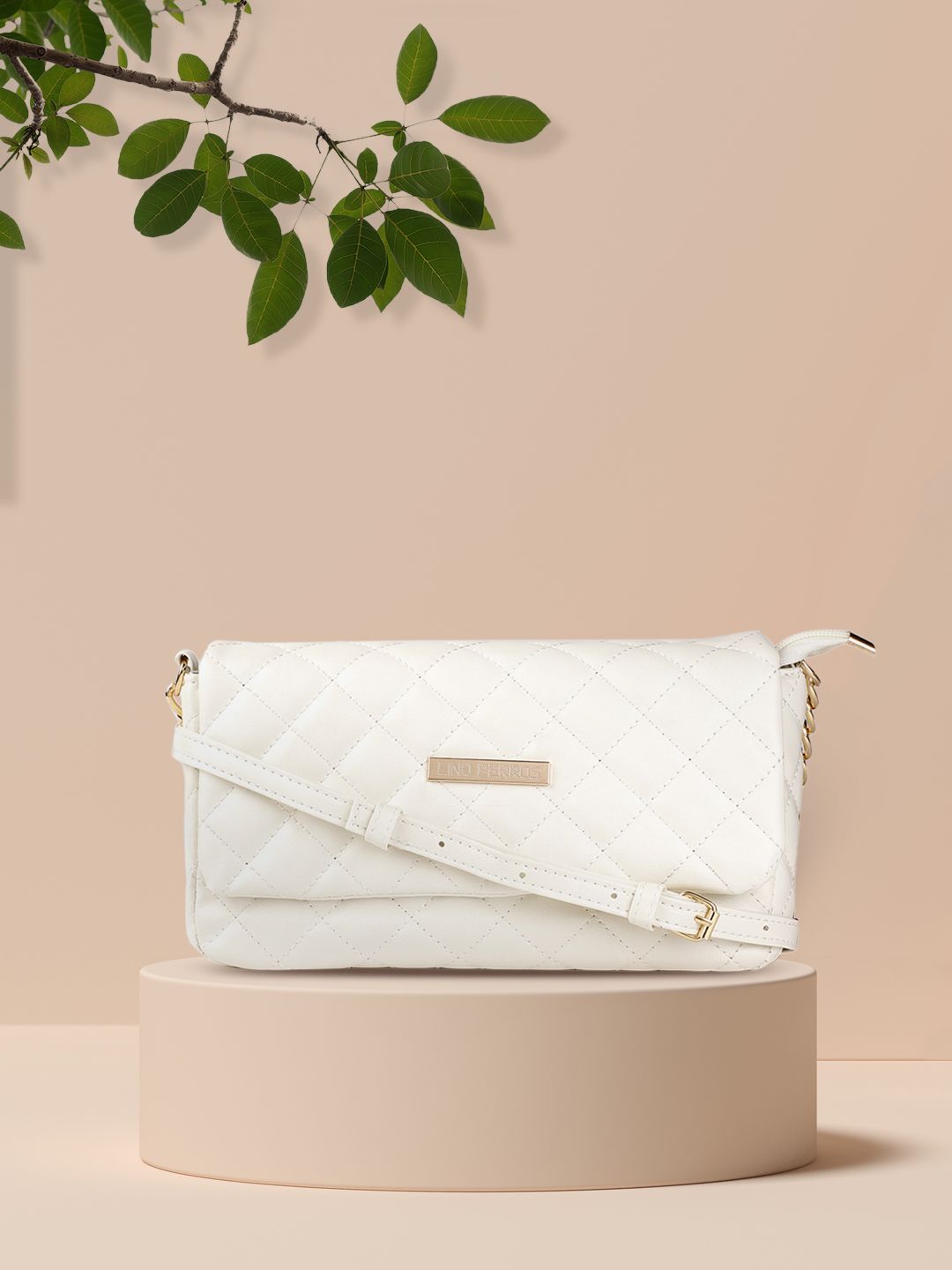 Lino Perros Women White Quilted Structured Sling Bag