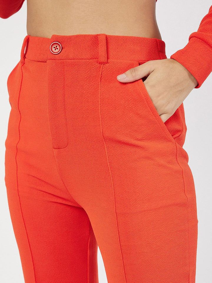 SASSAFRAS Self Design V-Neck Puff Sleeves Peplum Top With Trousers